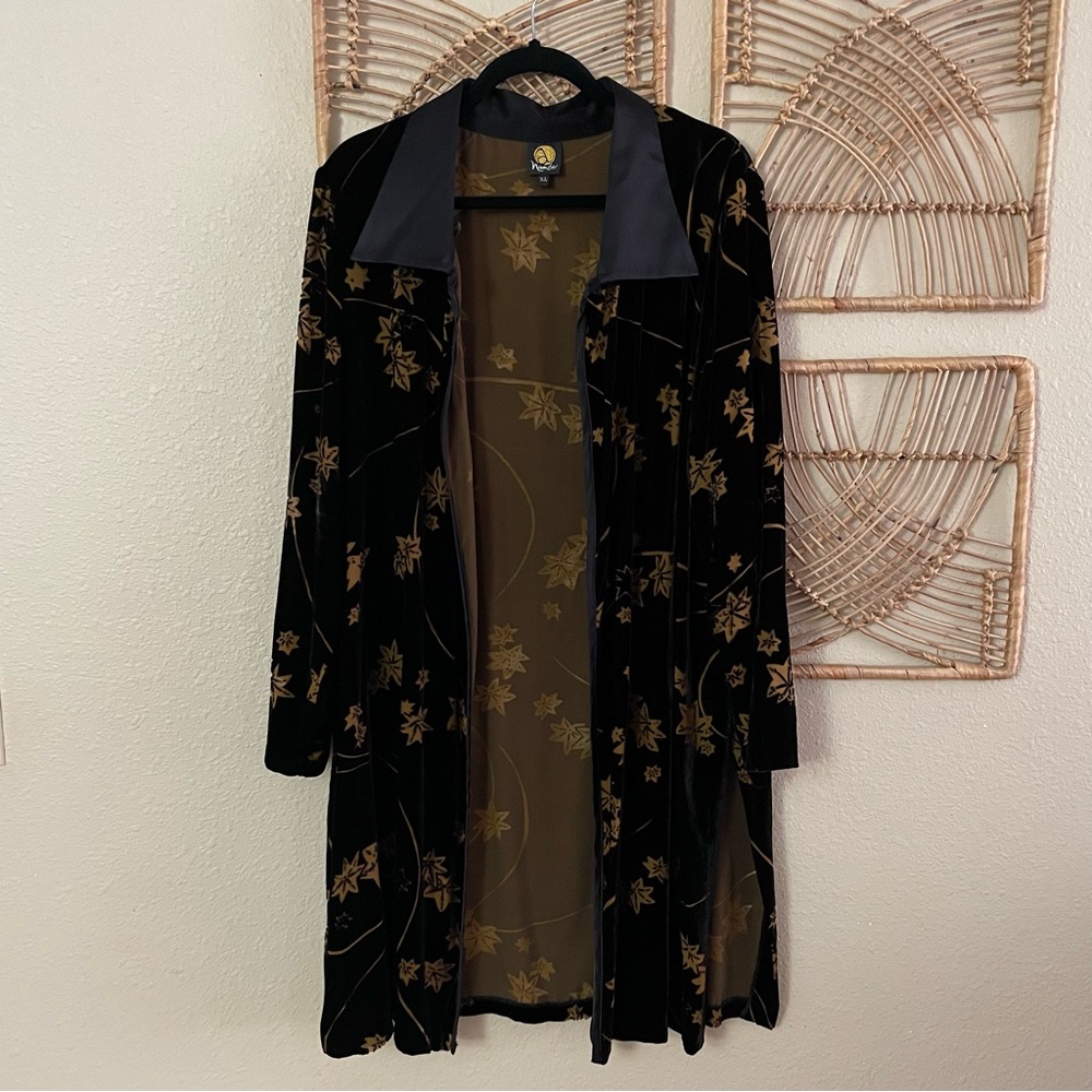 Vintage Anne Namba Velvet Burnout Silk Kimono Long Cardigan Asian Luxe Sz XL B26